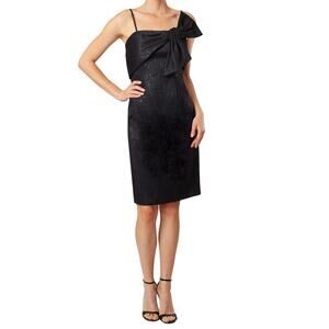 Cenia New York Black Textured Metallic Bow Knee Length Sheath Dress